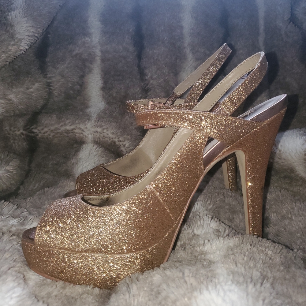 Gold heels with platform